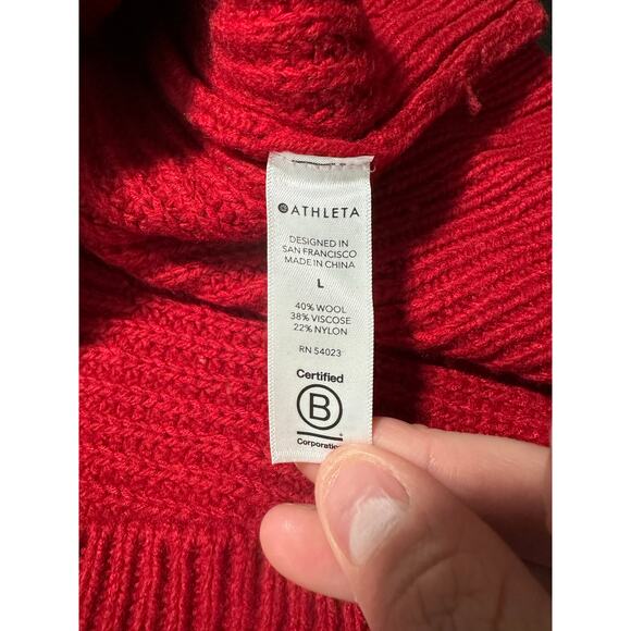 Athleta Cascades Crew Sweater Red Chunky Knit Wool Blend Size Large - Picture 7 of 12